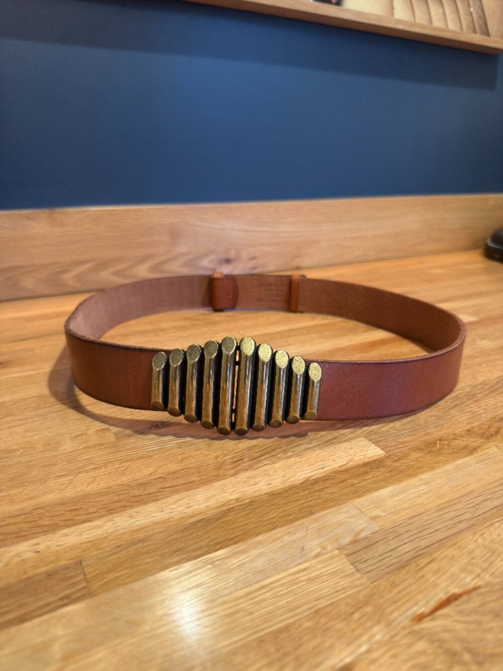Another Line Brown Leather Belt with Brass Buckle